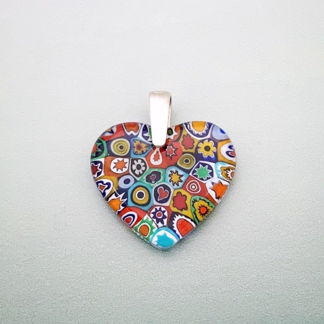 Fused Millefiori glass small pendant in multi color opaques