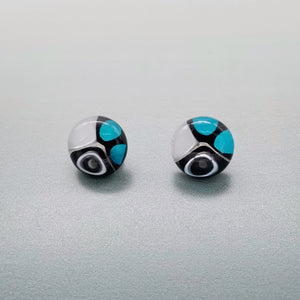 Murrini glass white, turquoise and black stud earrings