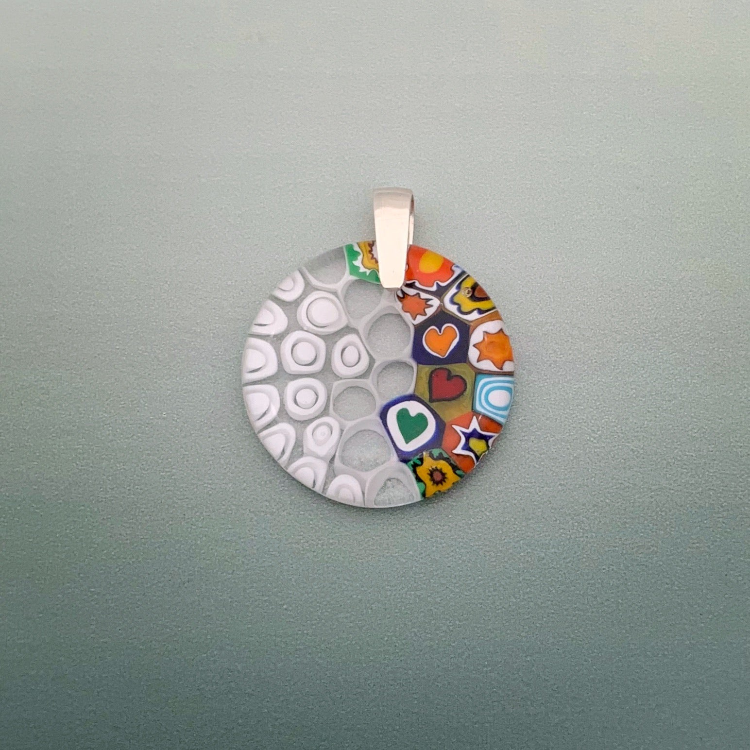 Fused millefiori glass 35mm round contemporary pendant