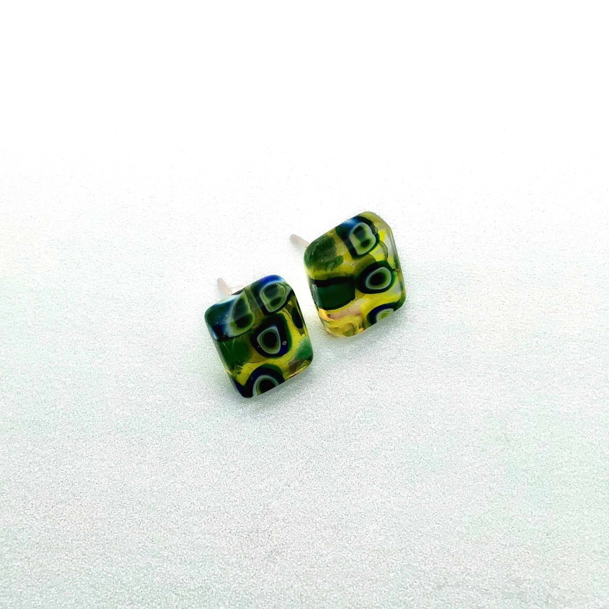 Rain forest square glass stud earrings