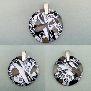 Designer Murrini black and white 35mm round glass pendant
