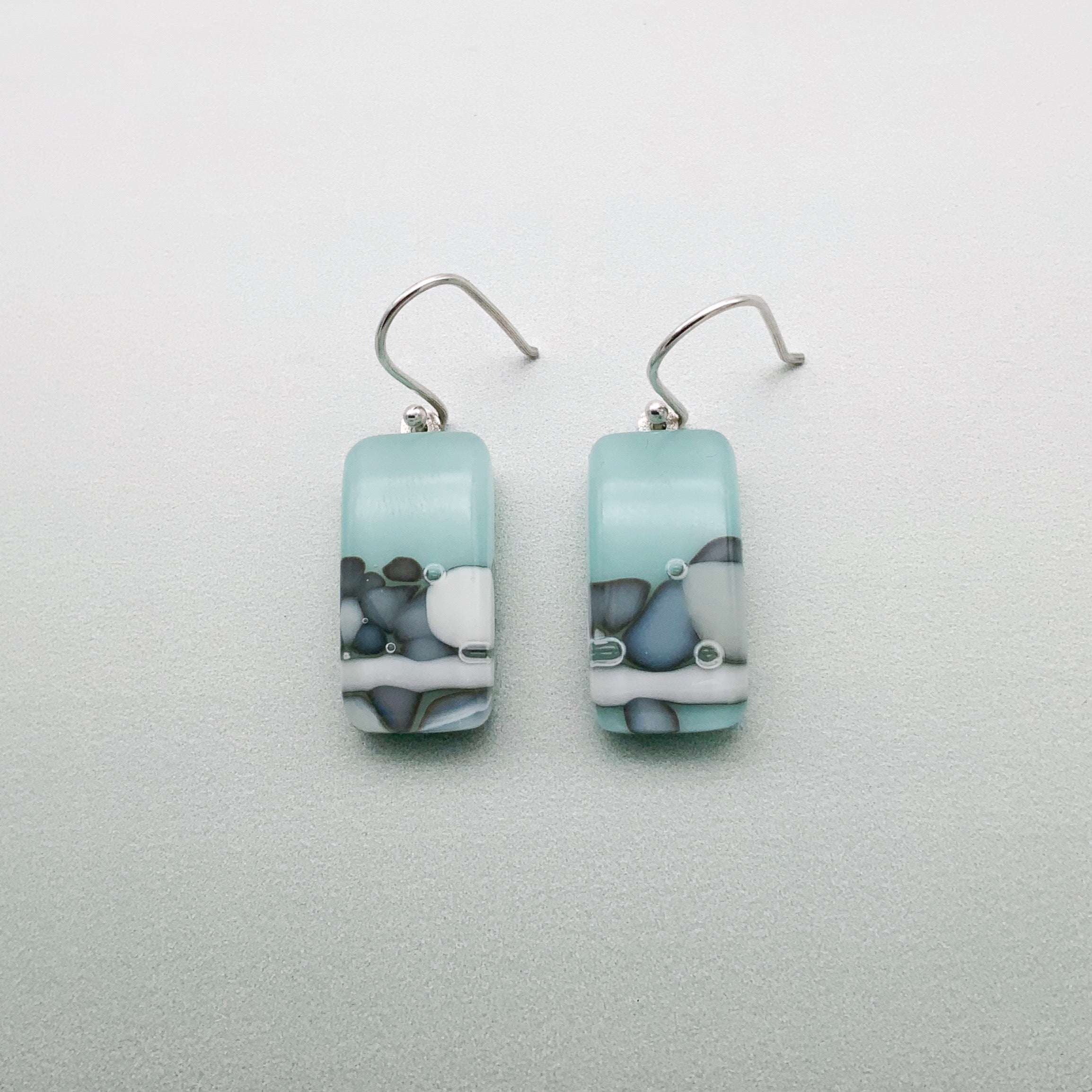 Nougat pale blue long glass dangle earrings