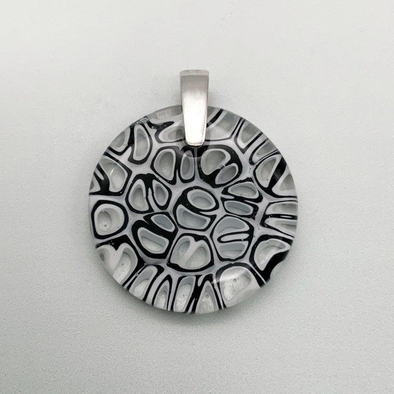 Murrini black and white 35mm round glass pendant