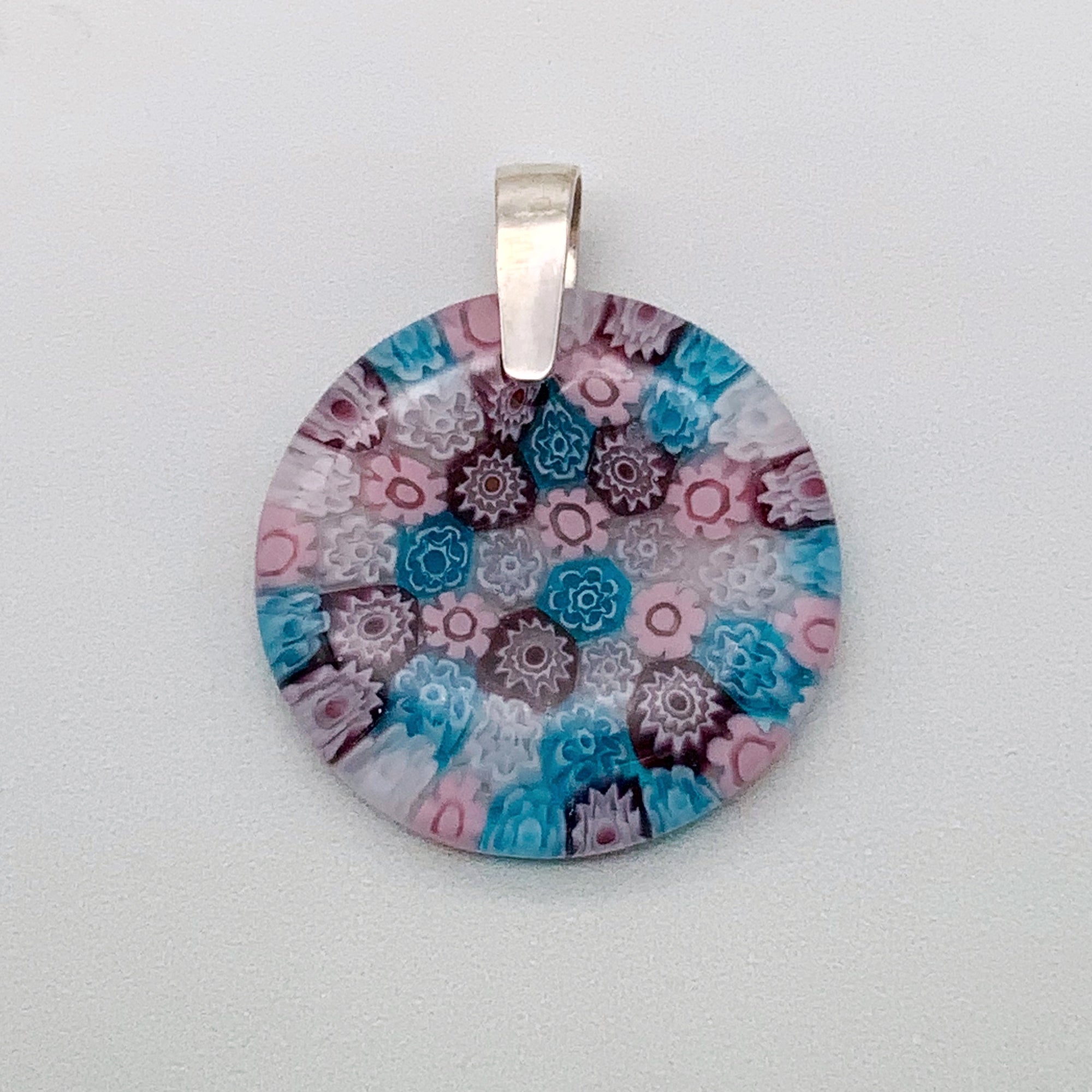Millefiori blossom 35mm round glass pendant