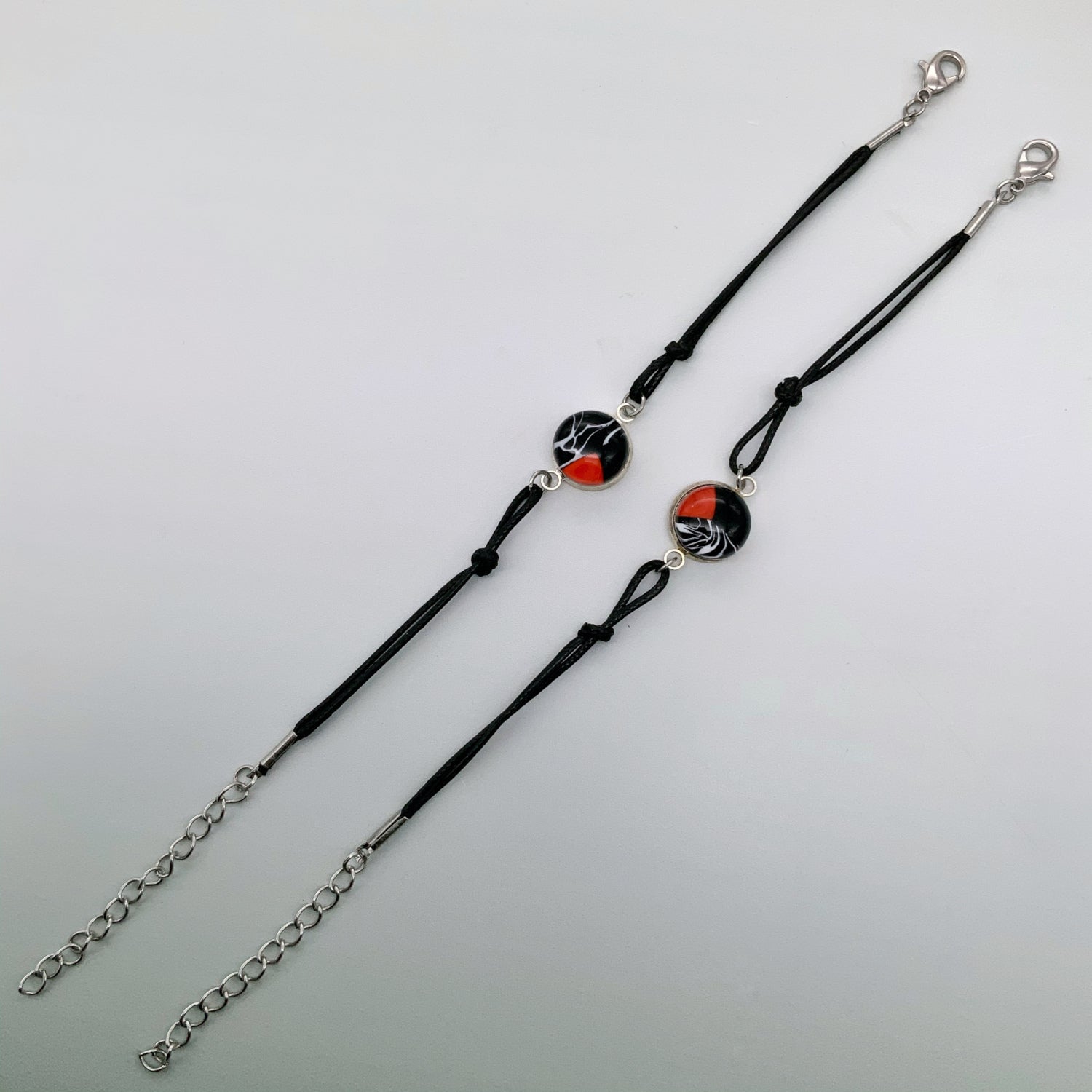 Black rope bracelets with beautiful glass centers