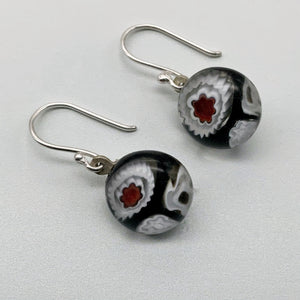 Black, red and white dangle glass earrings