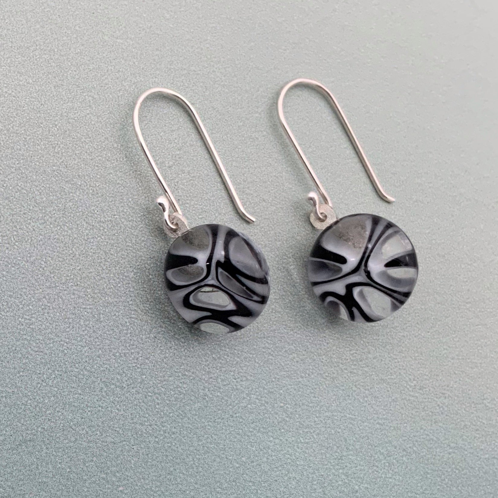 Murrini black and white glass dangle earrings