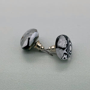Black and white glass stud earrings