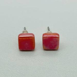 Square spot studs in coral glass