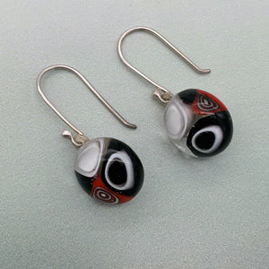 Black, red and white dangle glass earrings