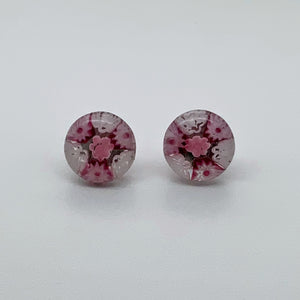 Fused dark pink and white fleurette studs