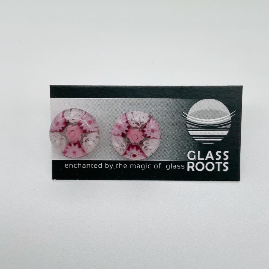 Fused dark pink and white fleurette studs