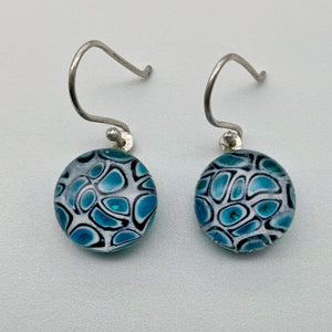 HiveLine glass dangle earrings  - Black & white around Turquoise