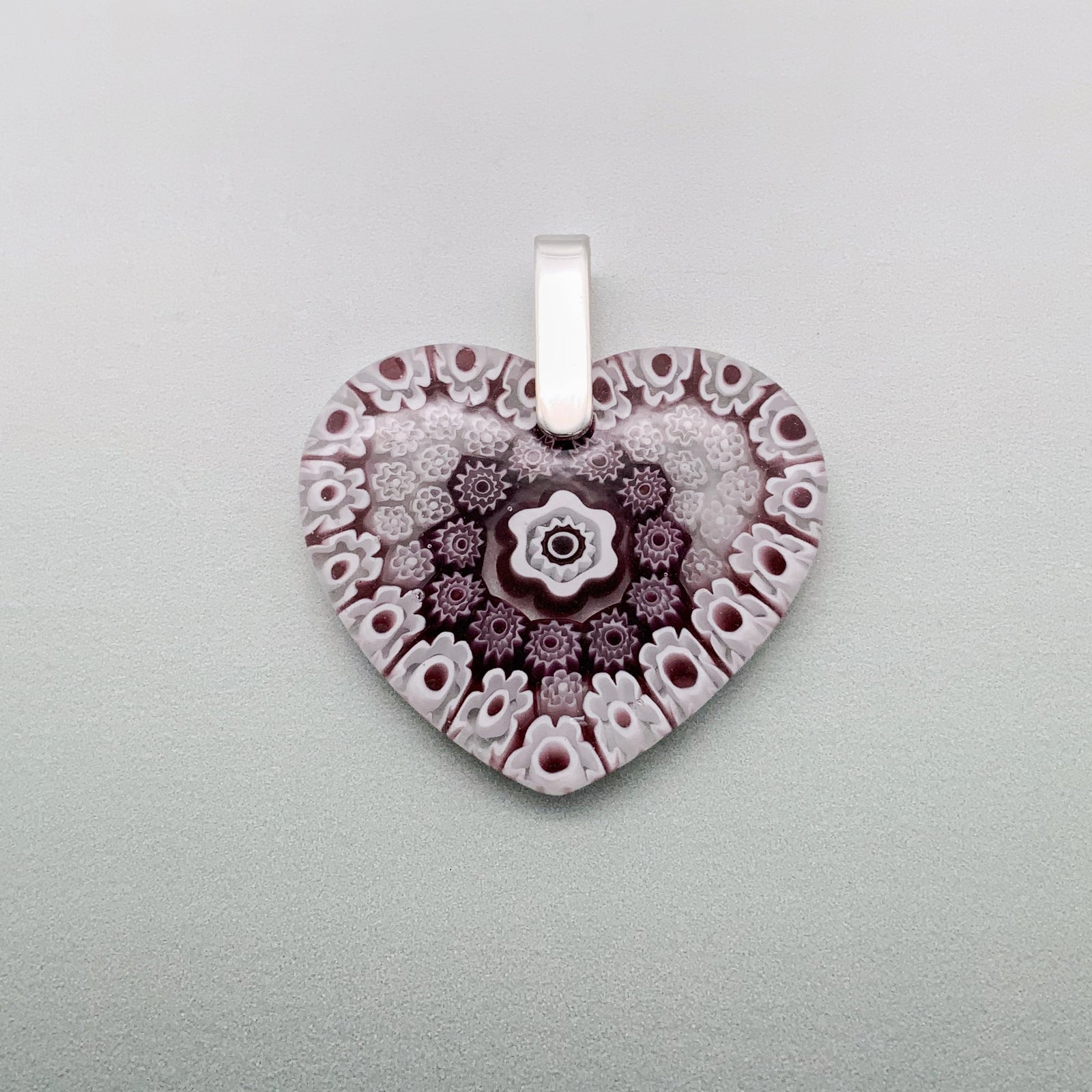 Fused Millefiori glass heart in pink & purple - large