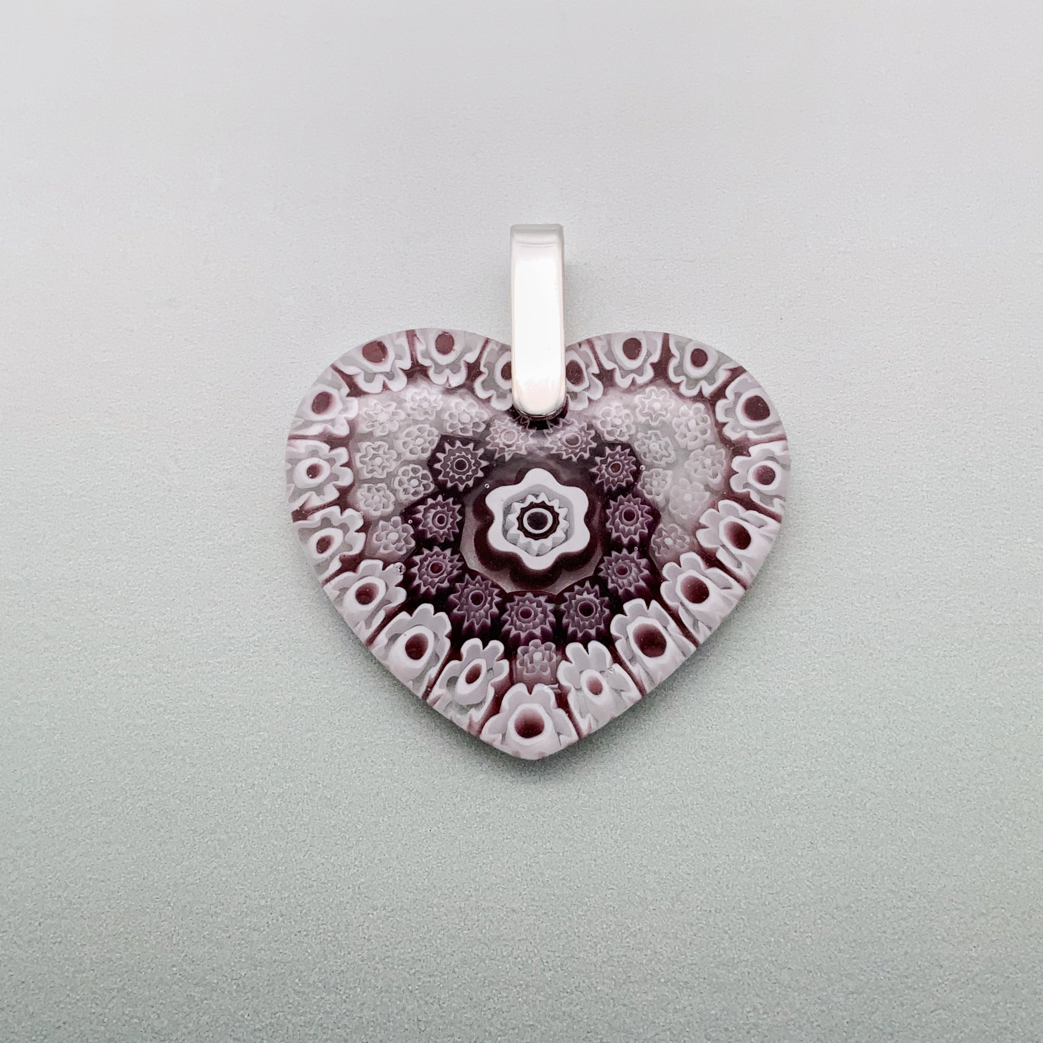 Fused Millefiori glass heart in pink & purple - large