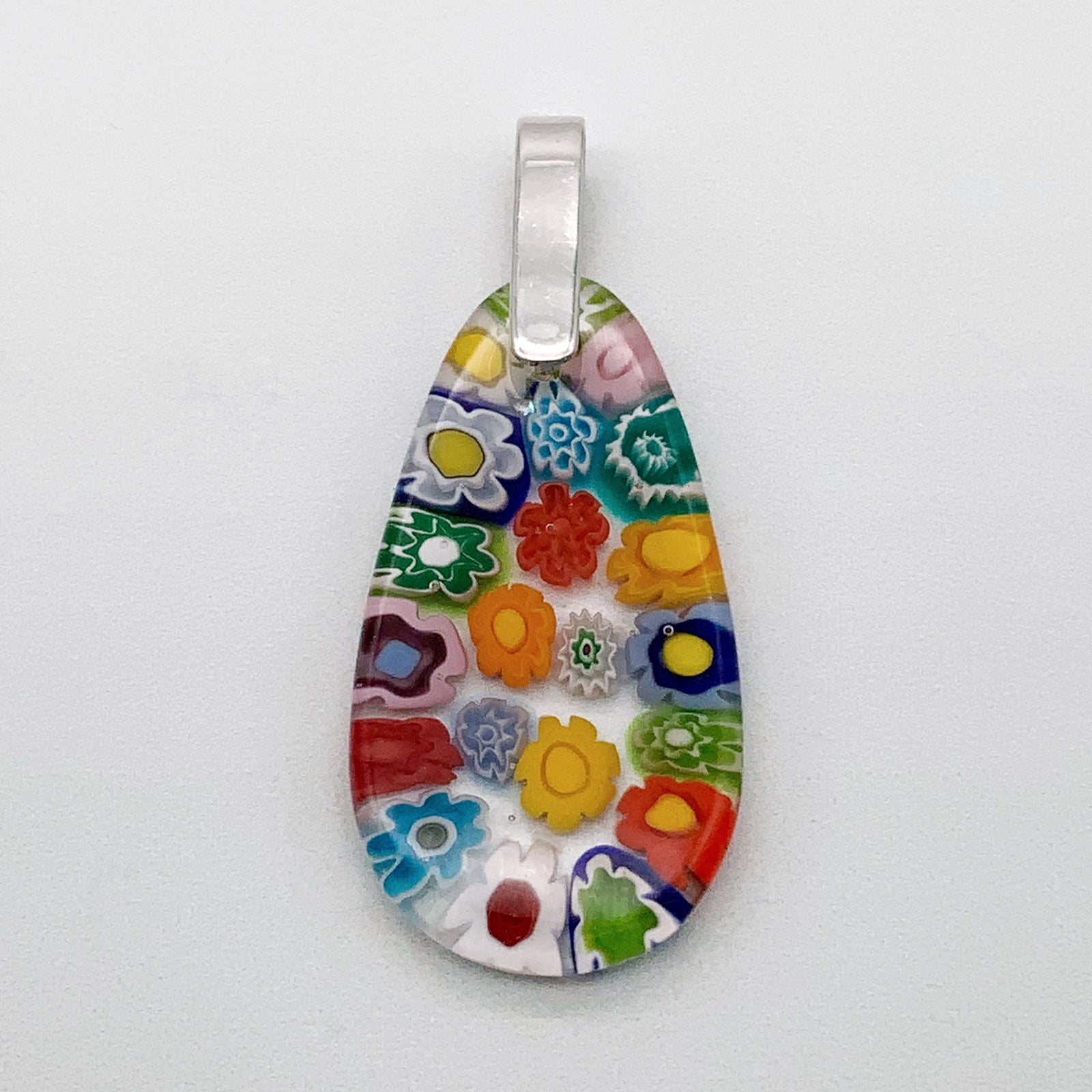 Multi Millefiori rainbow drop glass pendant