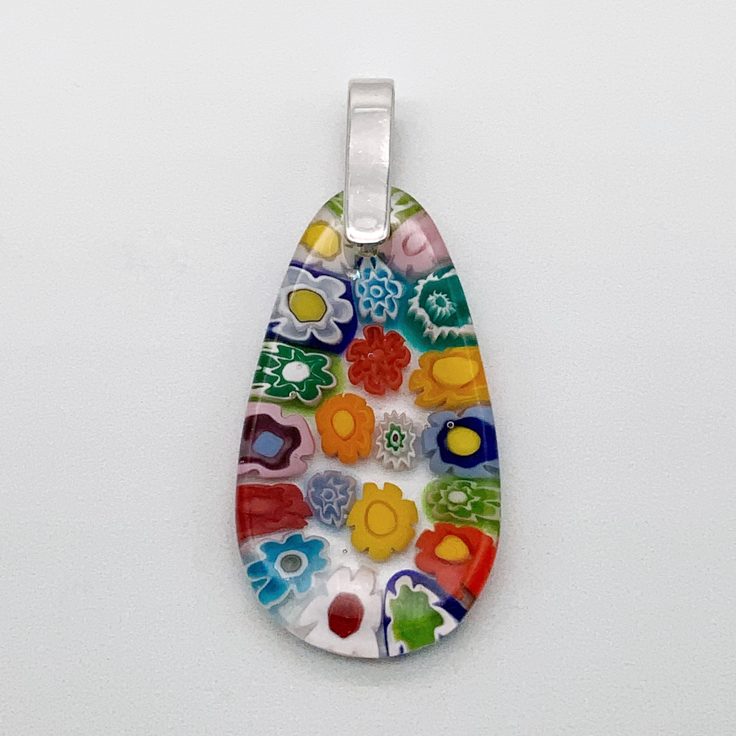 Multi Millefiori rainbow drop glass pendant
