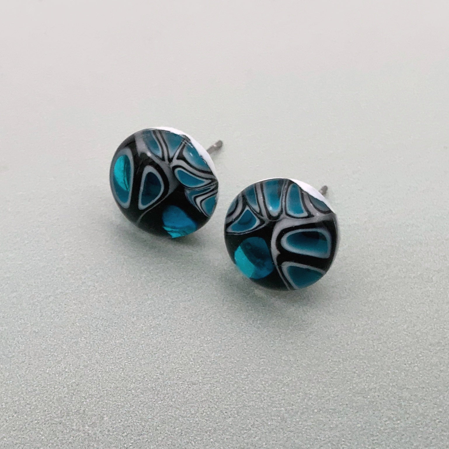 Murrini turquoise and black glass stud earrings
