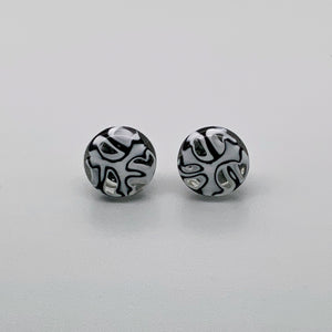 Fused murrini glass black and white  stud earrings