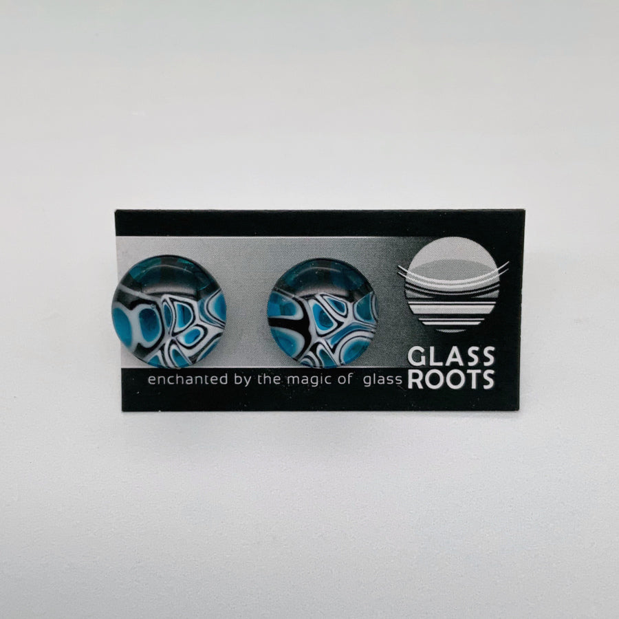 Murrini turquoise and black glass stud earrings