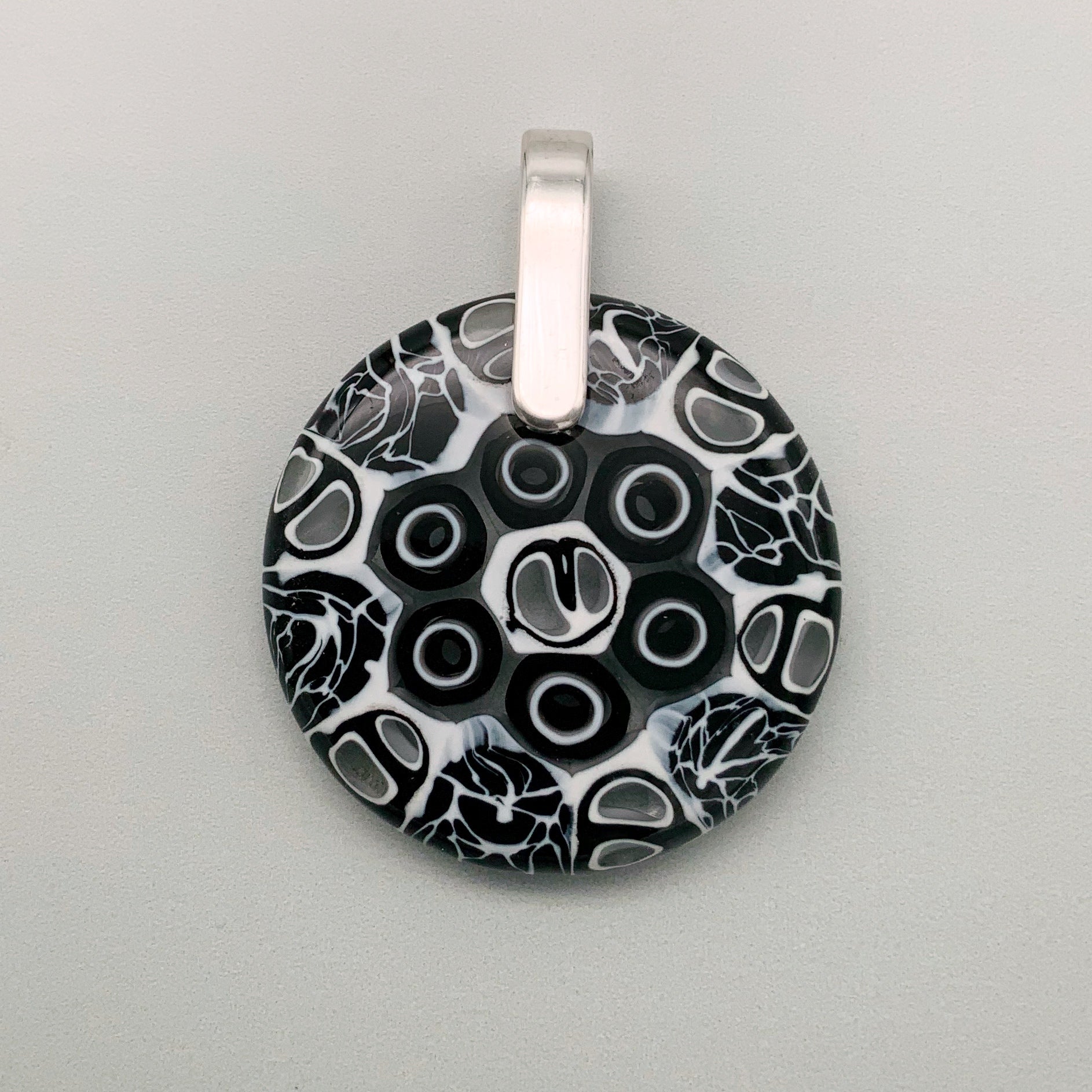 Murrini black and white round 35mm glass pendant