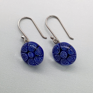 Fused navy glass dangle earrings