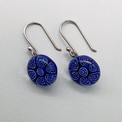 Fused navy glass dangle earrings