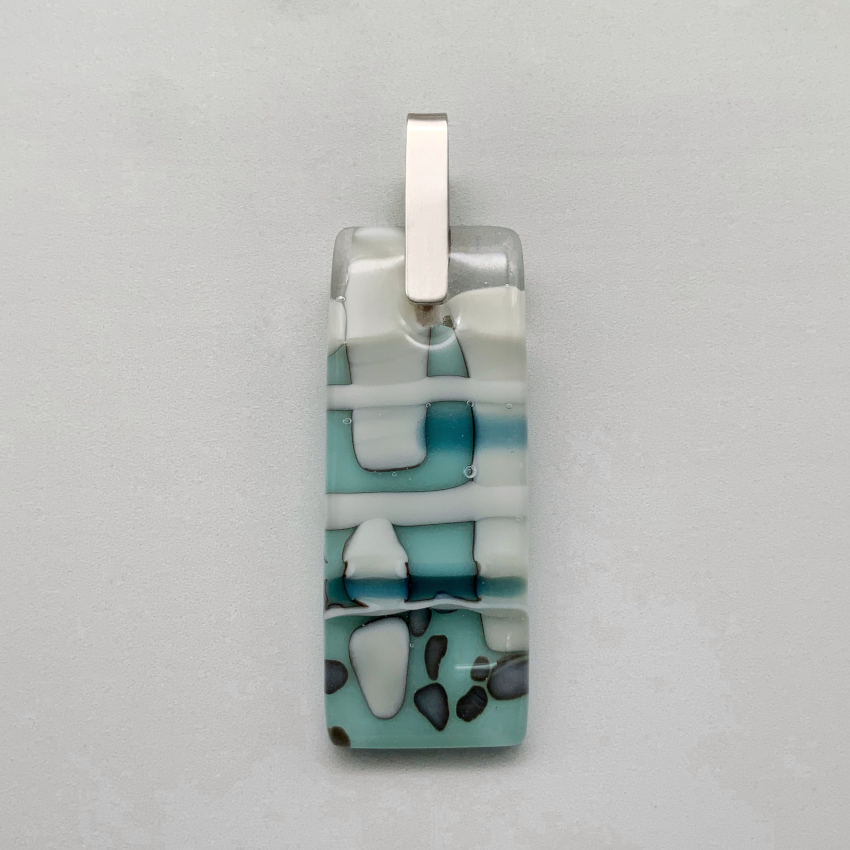 Nougat pale blue rectangle glass pendant