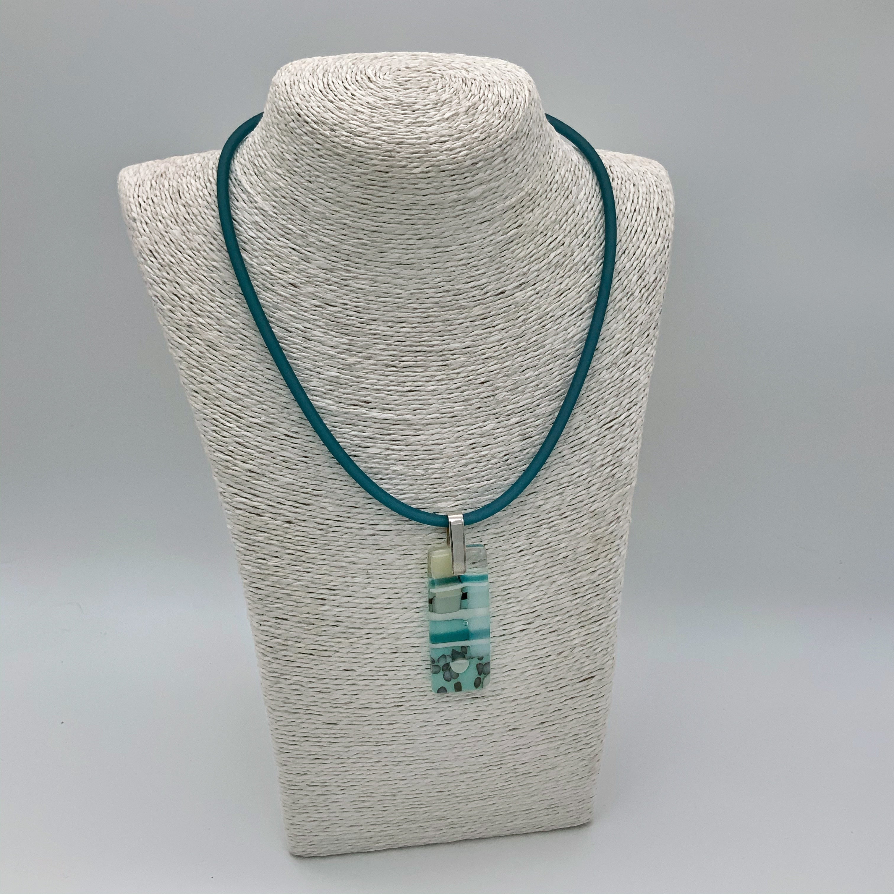 Nougat pale blue rectangle glass pendant