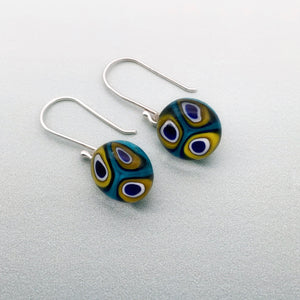 Peacock inspired glass dangle earrings