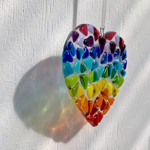Rainbow glass heart suncatcher