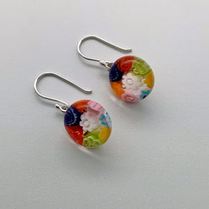 Rainbow millefiori glass dangle earrings