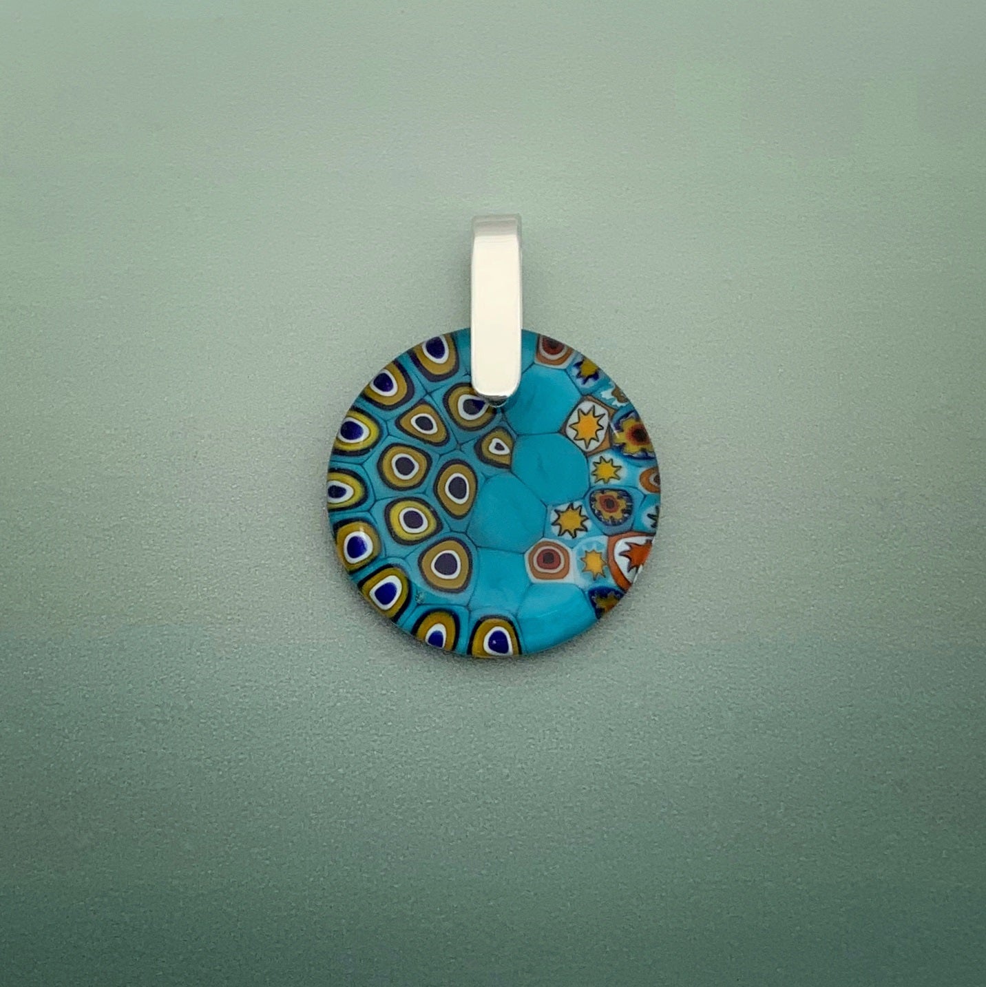 Shweshwe turquoise 35mm round glass pendant