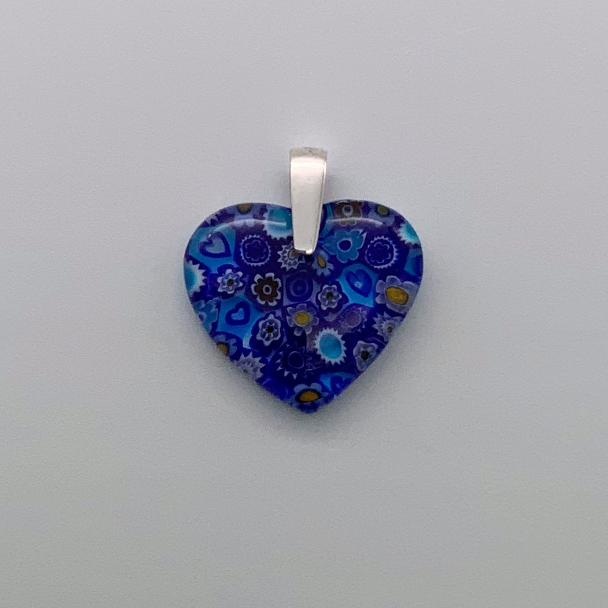 Small navy millefiori glass heart pendant