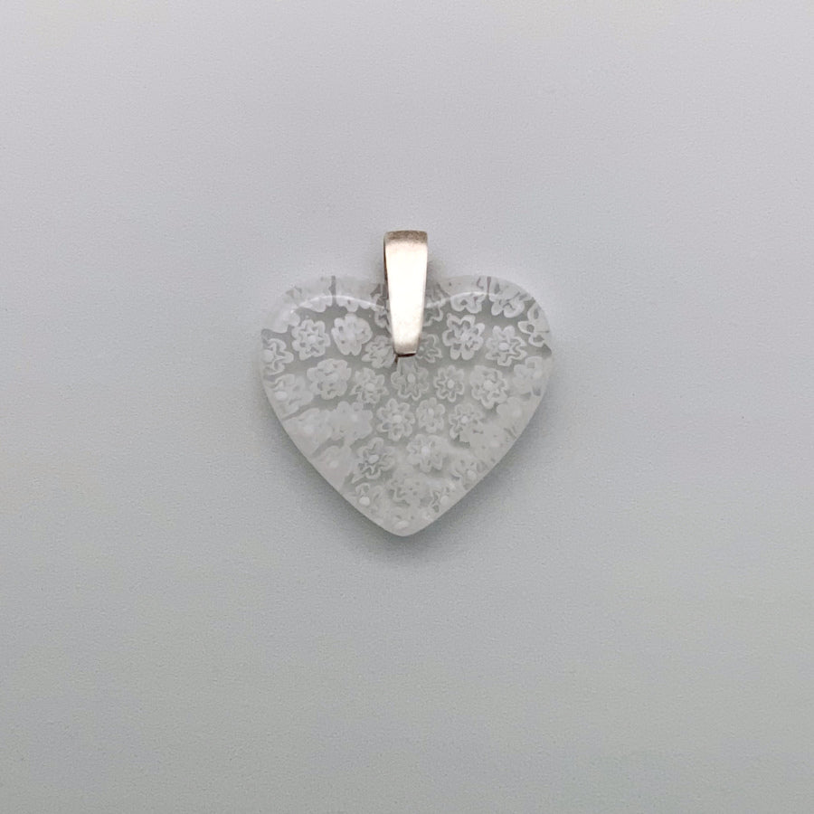 White fleurette small heart pendant