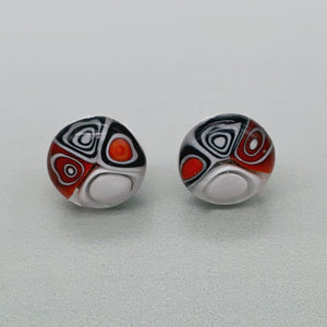 Black, red and white stud glass earrings