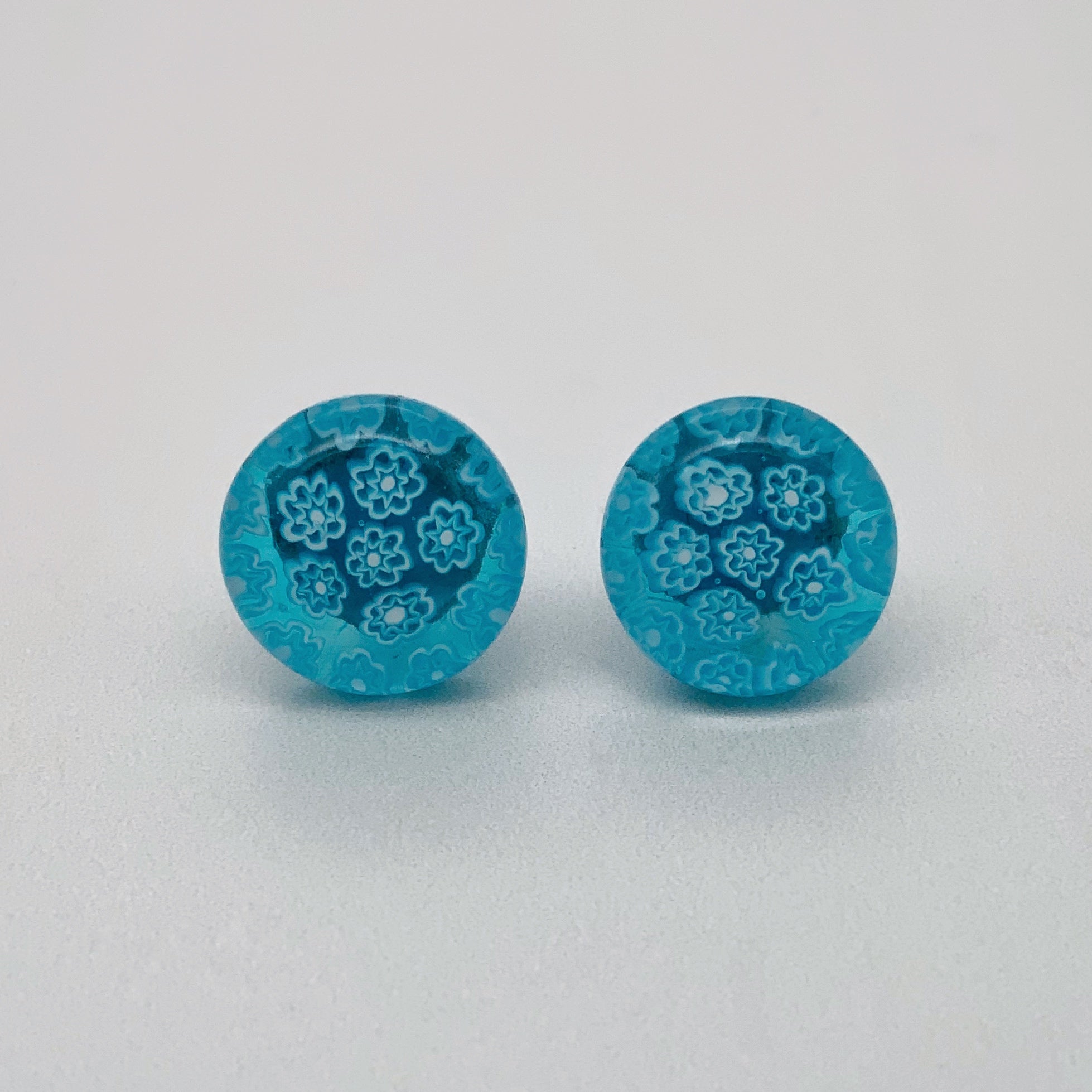 Fused turquoise fleurette stud earrings