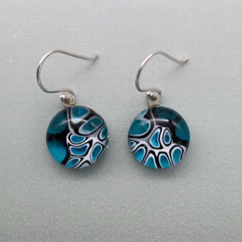 Murrini turquoise and black glass dangle earrings