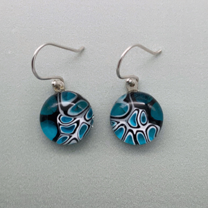 Murrini turquoise and black glass dangle earrings