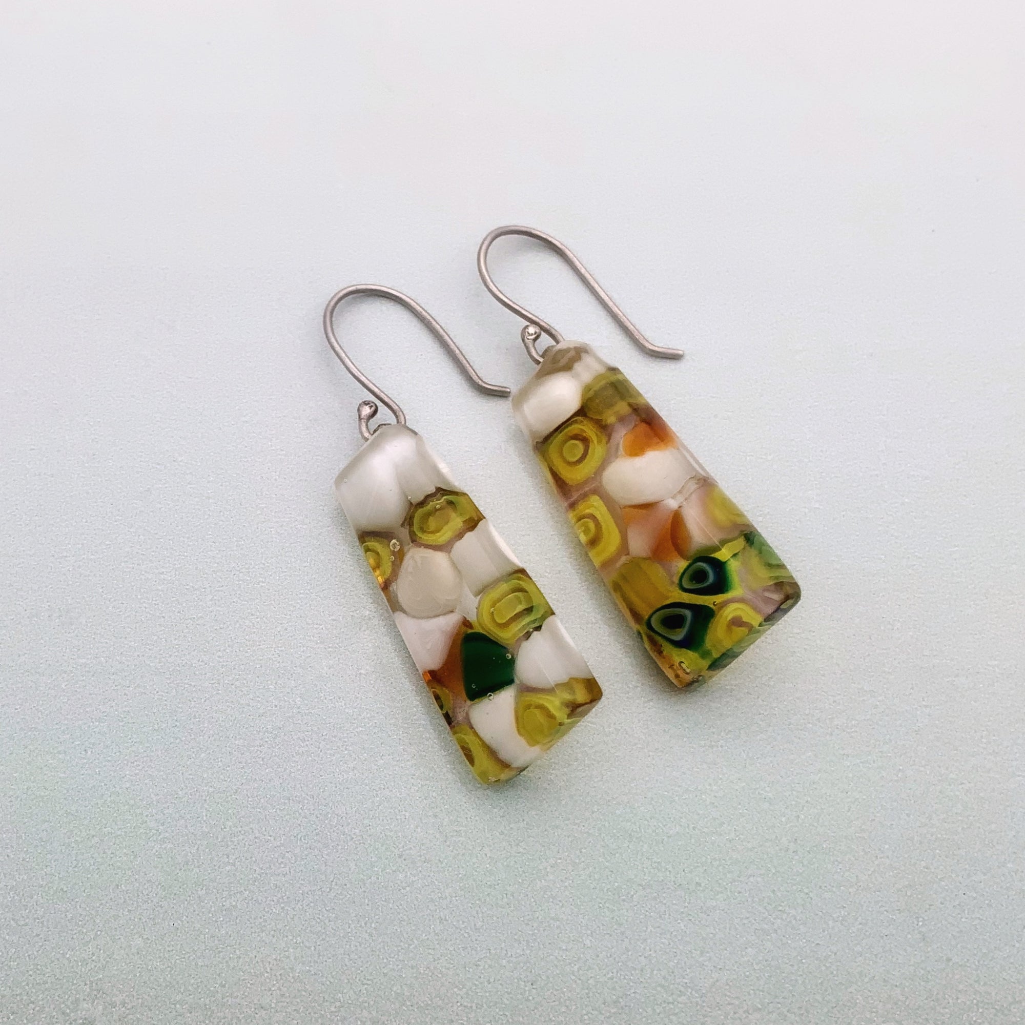 Rain forest glass wedge dangle earrings