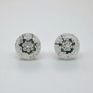 Fused white fleurette glass stud earrings
