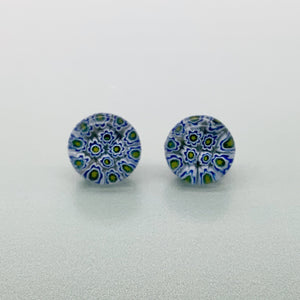 Fun yellow and navy fleurette glass stud earrings