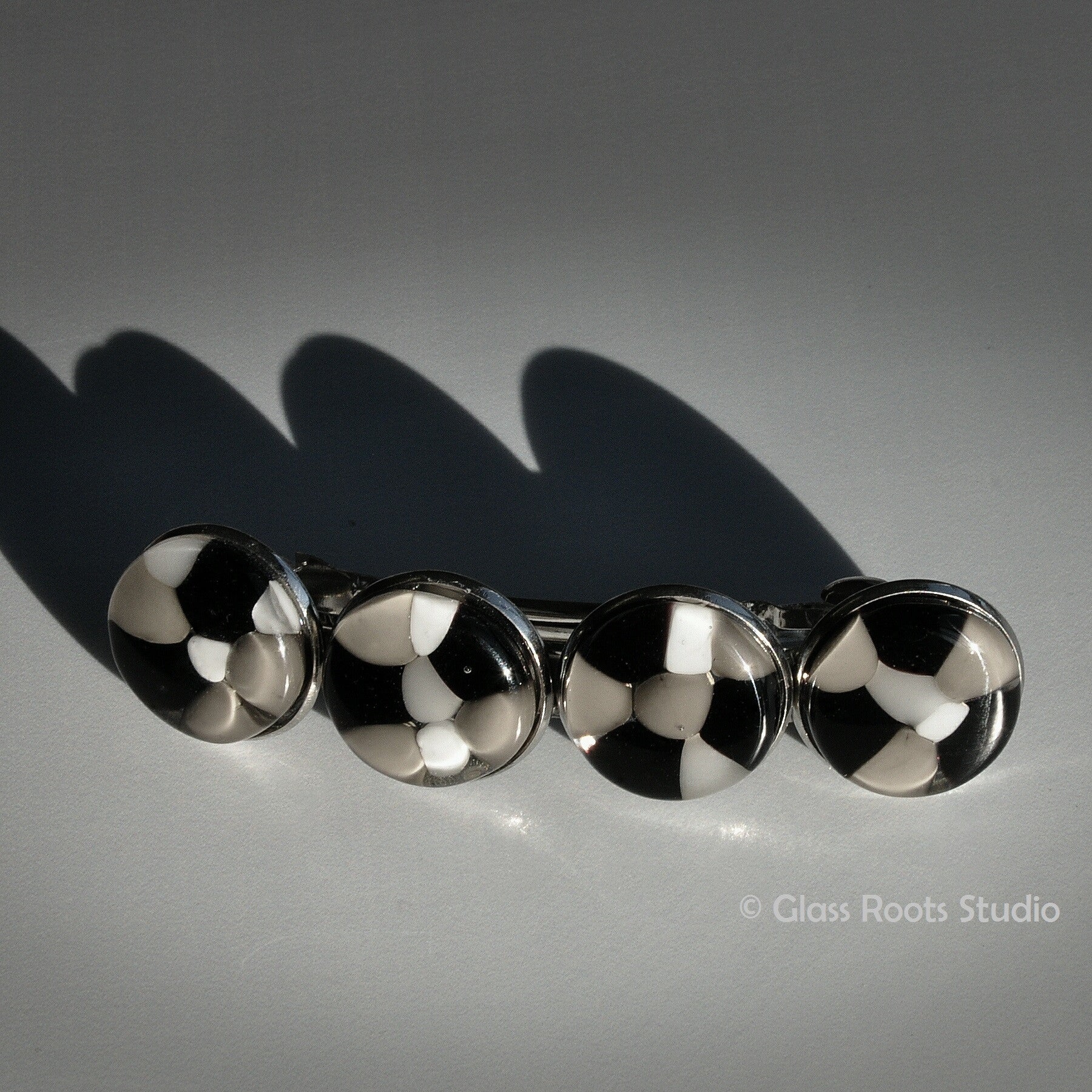 Glass Barrette Hairclip - Black, White and Grey