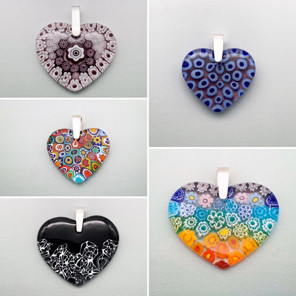 Murano Glass Hearts Tagged Millefiori