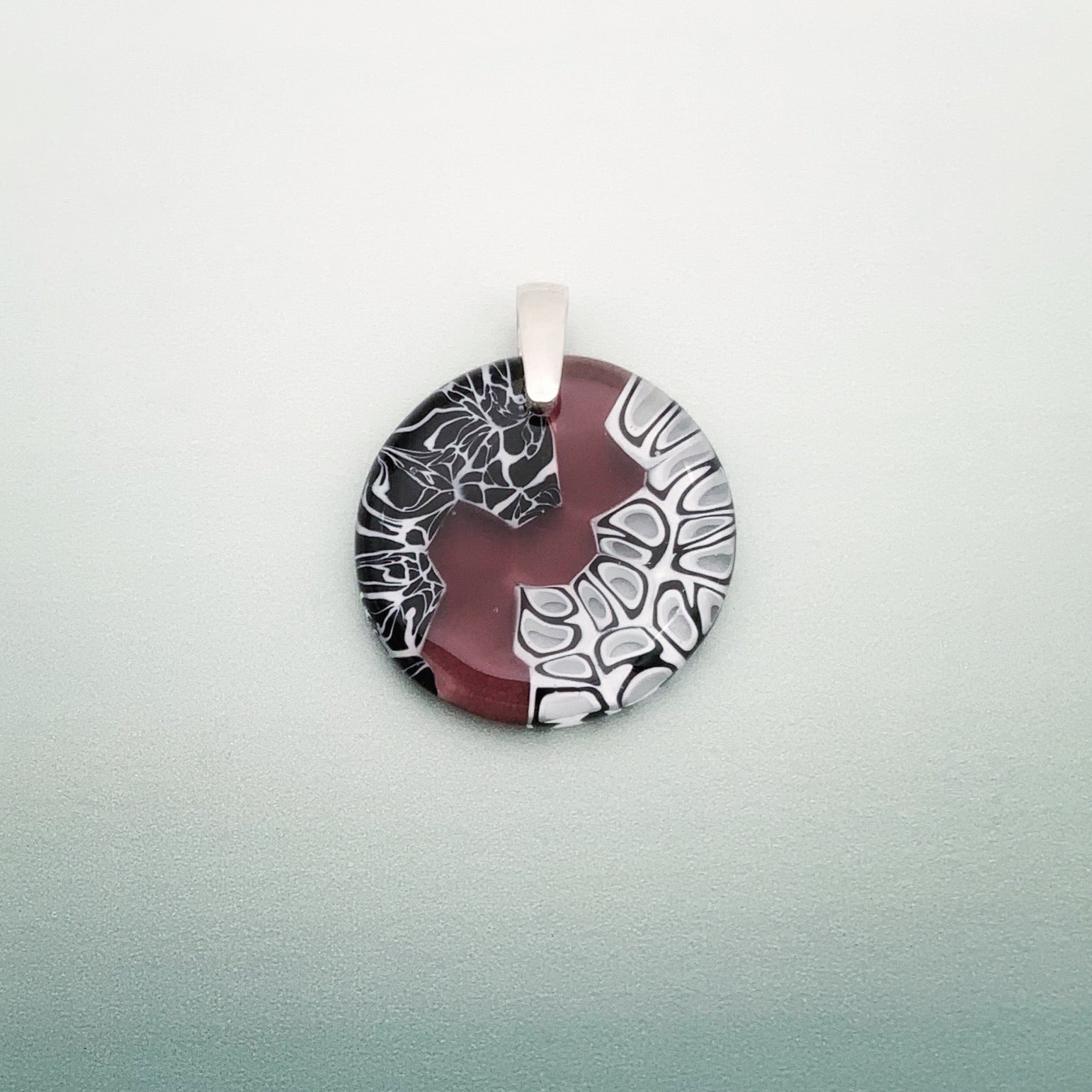Murrini plum black and white 35mm round glass pendant