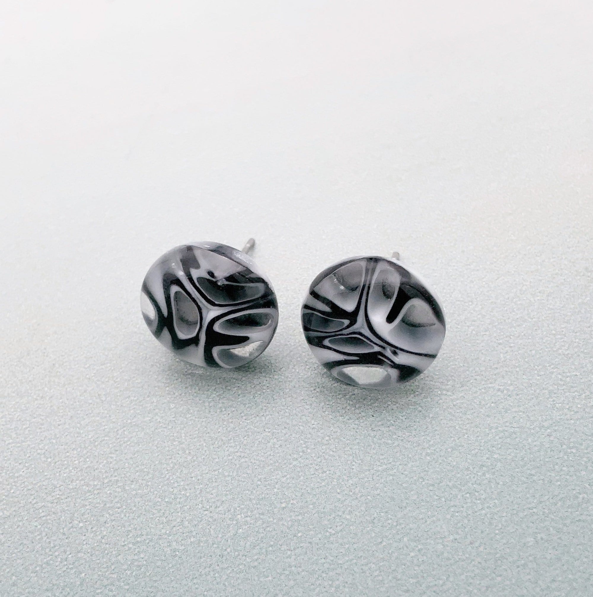 Fused murrini glass black and white  stud earrings
