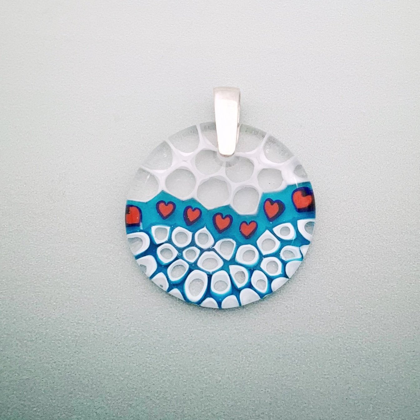 Heart Beat Fused Murrini 35mm round glass pendant