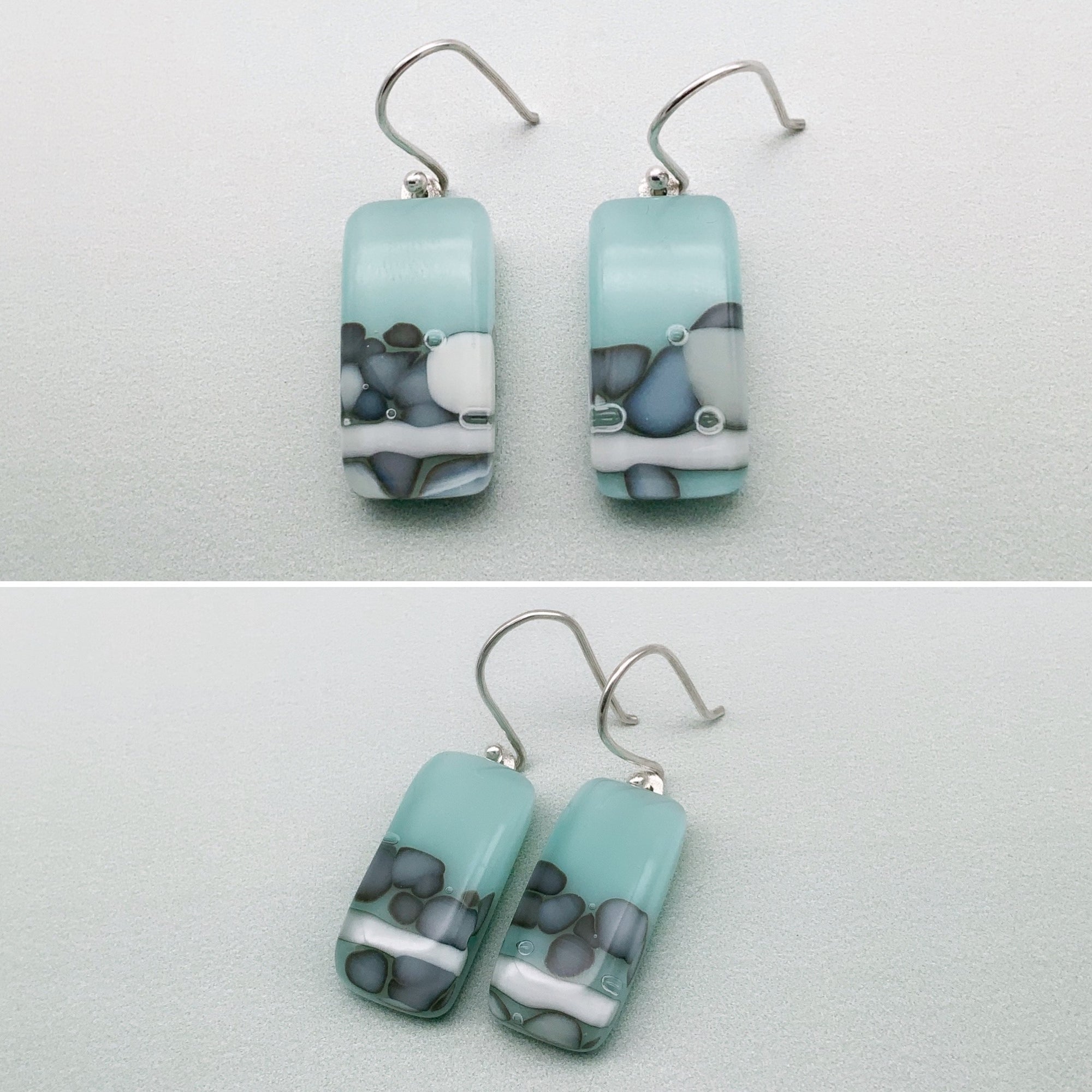 Nougat pale blue long glass dangle earrings