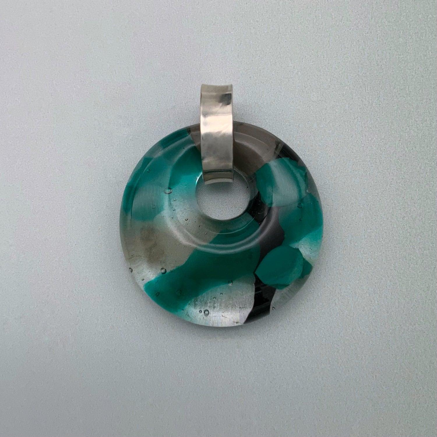 Green murrini glass holey pendant - 32mm