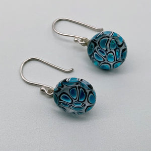 HiveLine glass dangle earrings  - Black & white around Turquoise